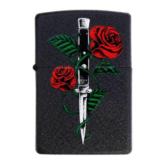 Isqueiro Zippo Rose Dagger Tattoo Design 49778 de frente tabacaria da mata