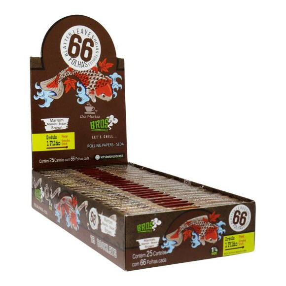 Caixa de Seda Bros 66 Brown 1 1/4 Size com Pilão