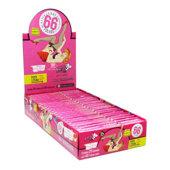 Caixa de Seda Bros 66 Rosa 1 1/4 Size com Pilão