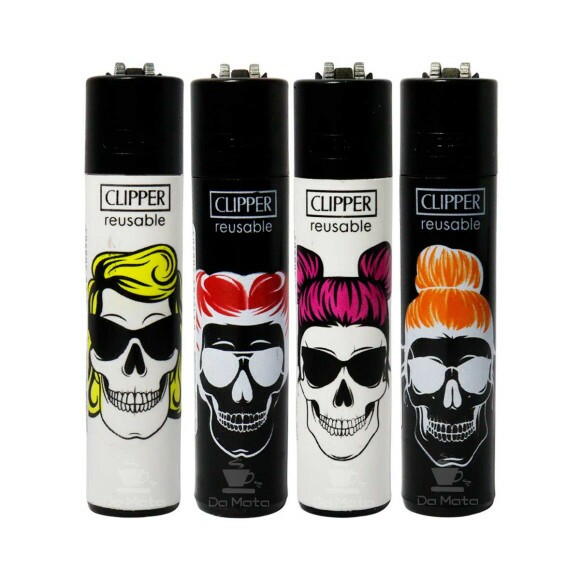 Kit com 4 Isqueiros Clipper Skeleton Hair Edição para colecionador