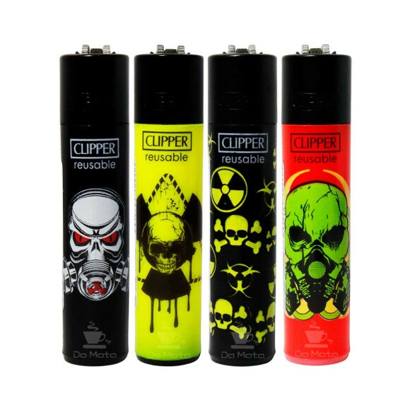 Kit com 4 Isqueiros Clipper Toxic Skull Edição para colecionador