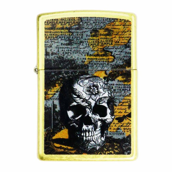 Isqueiro Zippo Floral Skull Design 46577 de frente tabacaria da mata