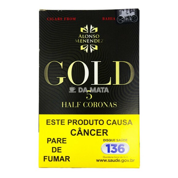Petaca Charuto Alonso Menendez Gold Half Corona C/5un de frente tabacaria da mata