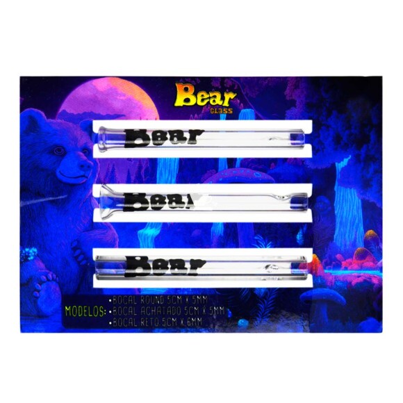 Kit de Piteiras de Vidro Bear Glass 3 Modelos de frente tabacaria da mata
