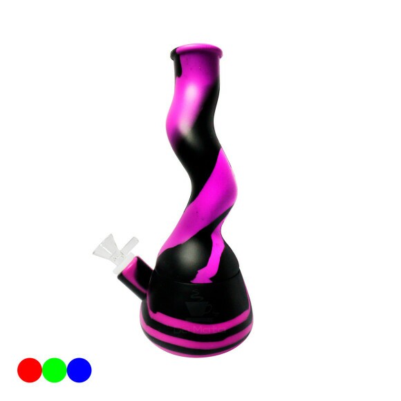 Bong de Silicone Zig-Zag 26cm rosa e preto