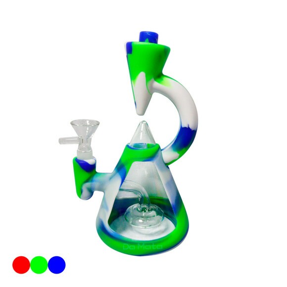 Bong de Vidro e Silicone 19cm verde e azul