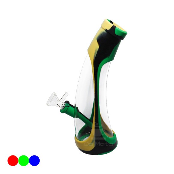 Bong de Vidro e Silicone verde e amarelo