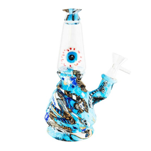 Bong de Silicone e Vidro Eye Blue 18cm de frente tabacaria da mata