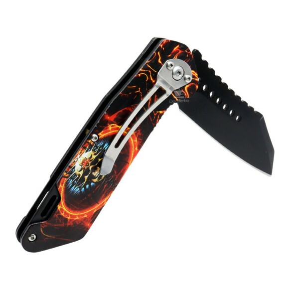 Canivete de Aço Inoxidável Skull on Fire fechado