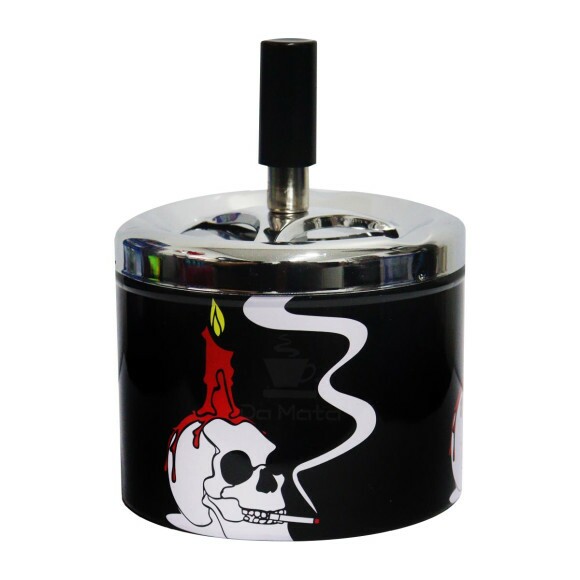 Cinzeiro de Metal c/ Tampa Giratória Skull