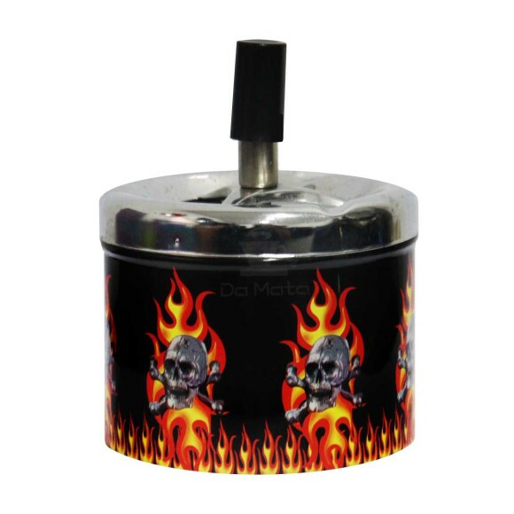 Cinzeiro de Metal c/ Tampa Giratória Skull on Fire
