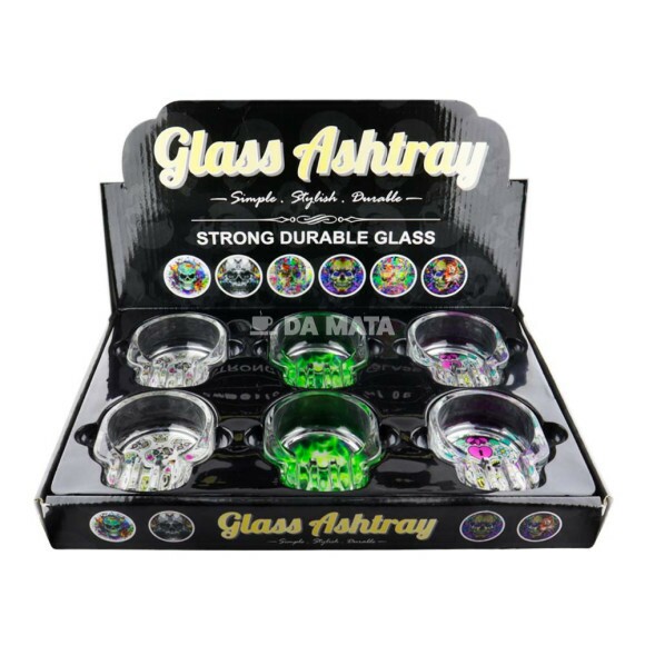 Caixa de Cinzeiro de Vidro Caveira Cristal de frente tabacaria da mata