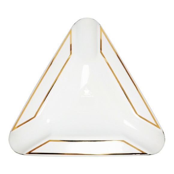 Cinzeiro de Cerâmica Triângulo Branco c/ Dourado