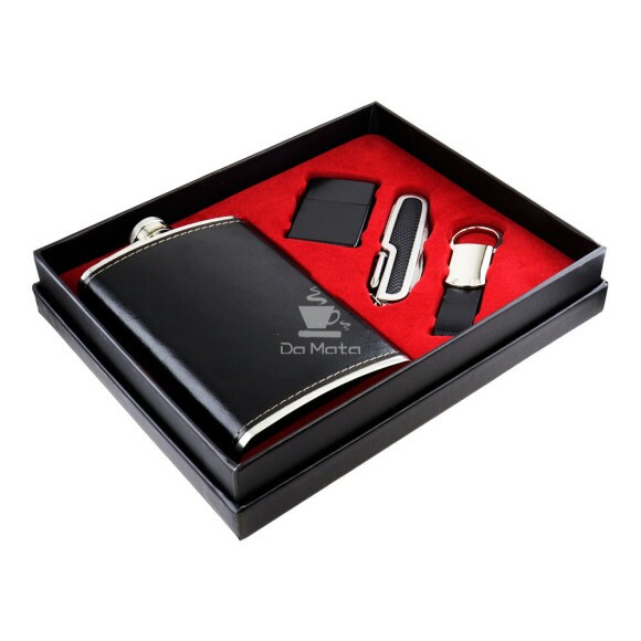 Kit de Cantil Metal 267ml C/4 Peças Preto de lado tabacaria da mata