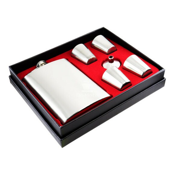 Kit de Cantil de Metal 267ml c/4 copos e Funil caixa aberta tabacaria da mata 