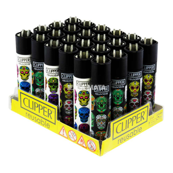 Caixa de Isqueiro Clipper Triple Skull de lado tabacaria da mata