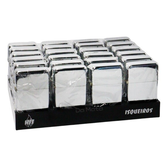 Display de Isqueiro Clássico Cromado C/24un de frente tabacaria da mata