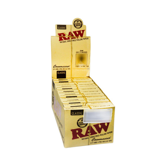 Caixa de Seda Raw 1 1/4 Connoisseur c/ Piteira pré-enroladas