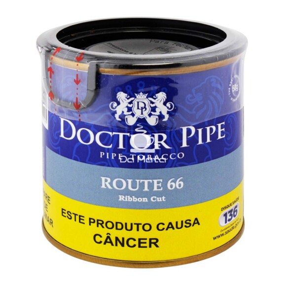 Lata de Doctor Pipe Route 66 50g de frente tabacaria da mata