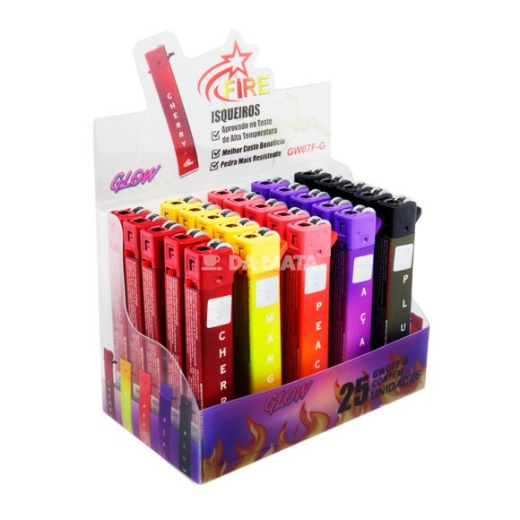 Caixa de Isqueiro Firestar Fruits Glow de lado tabacaria da mata