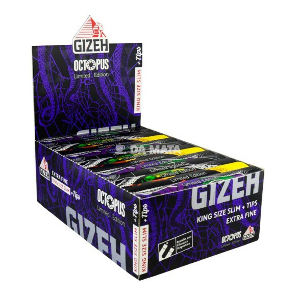 Caixa de Seda Gizeh Black Octopus King Size Slim + Tips de lado tabacaria da mata