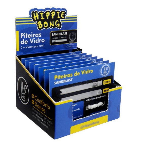 Caixa de Cartela c/2 Piteiras de Vidro Sanblast Hippie Bong