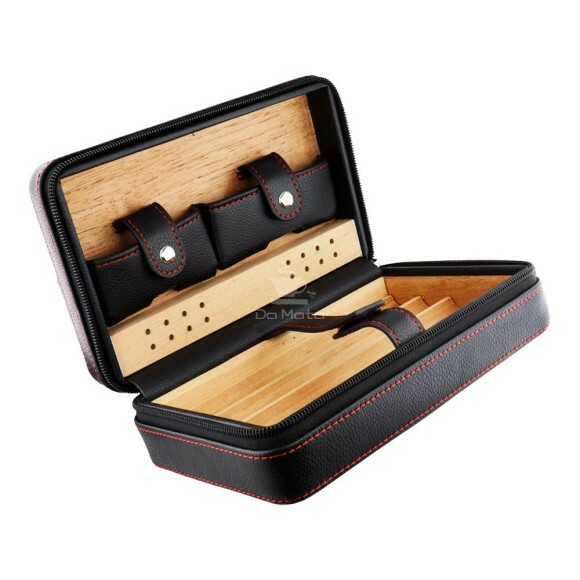 Porta Charutos Couro Preto P/4un aberta tabacaria da mata