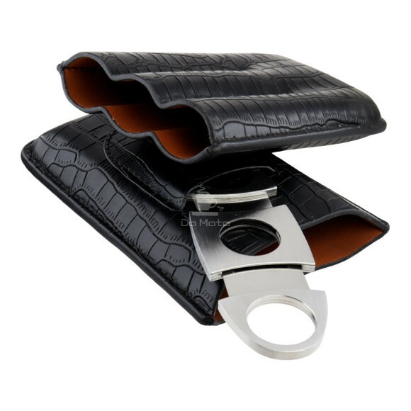 Porta Charutos de Couro Hit P/3un Com Cortador  aberto tabacaria da mata 