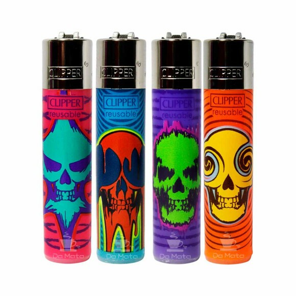 Isqueiro Clipper Skull Edição mostrando as cores