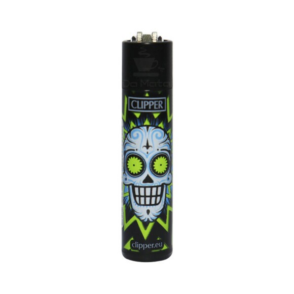 Isqueiro Clipper Colorful Skulls Green
