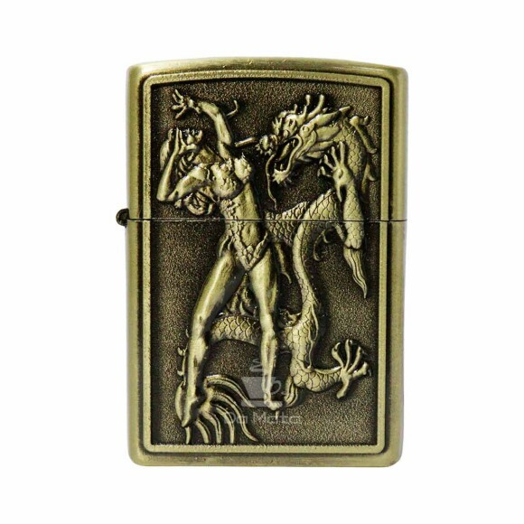 Isqueiro de Metal Dourado woman and dragon