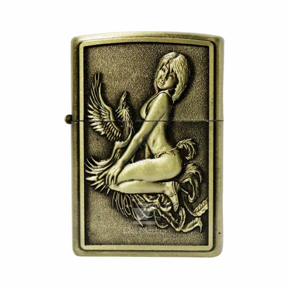 Isqueiro de Metal Dourado Woman and Phoenix
