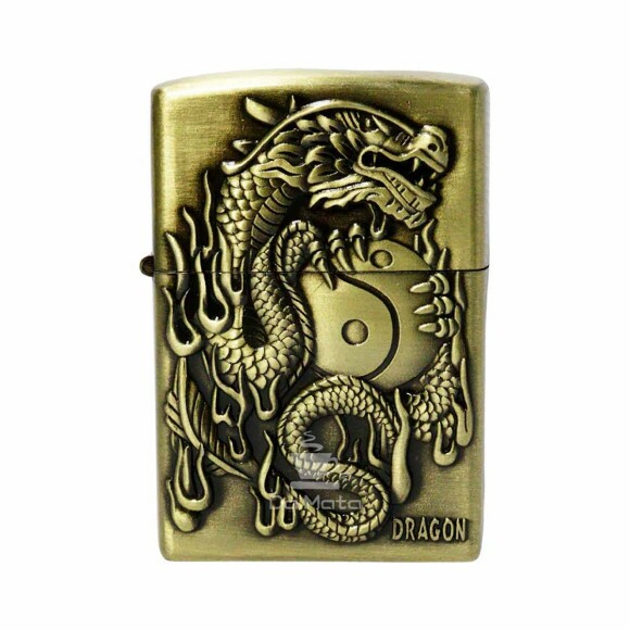 Isqueiro de Metal Dourado Dragon