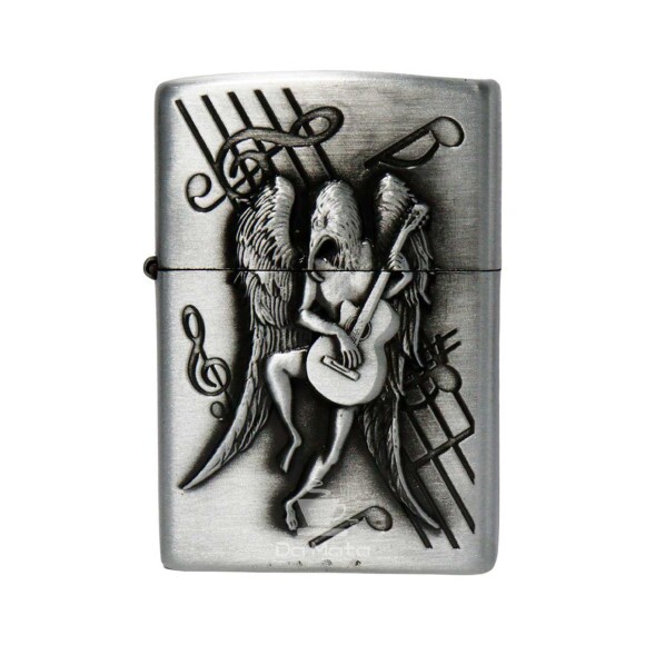 Isqueiro de Metal Prata Skeleton Playing Guitar