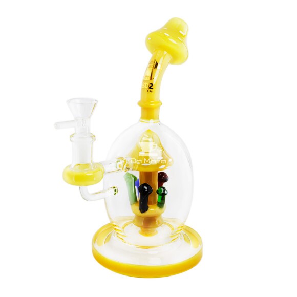 Bong de Vidro Abduzido Gold Mushroom Colors de lado tabacaria da mata