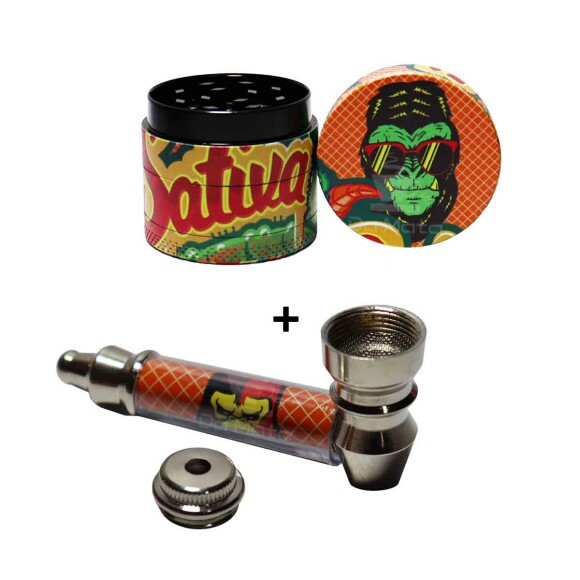 Kit Dichavador de Metal + Pipe Sativa