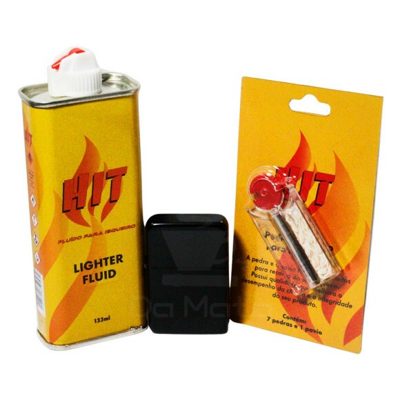 Kit Fluido HIT + Pavio e Pedra + Isqueiro Cromado 
