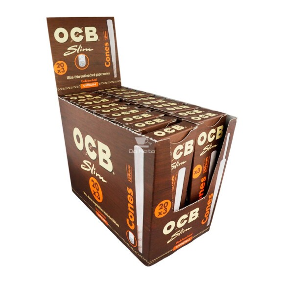 Caixa de Cones OCB Slim Unbleached de frente aberta