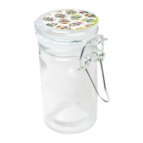 Pote Hermético de Vidro Skull Pequeno de frente