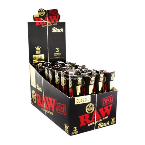 Caixa de Cones Pré-enrolados Raw Black King Size de lado tabacaria da mata