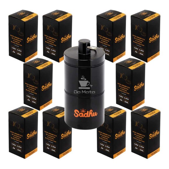 Caixa de Pote Hermético Alumínio Sadhu Black Edition 30ml de frente tabacaria da mata