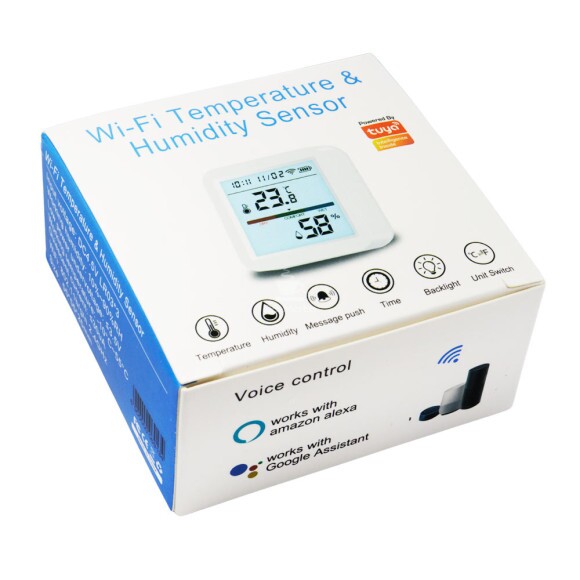 Sensor de Temperatura e Umidade na embalagem Wi-Fi de frente