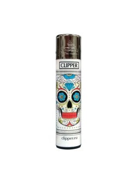 Isqueiro Clipper Caveira Mexicana Cinza