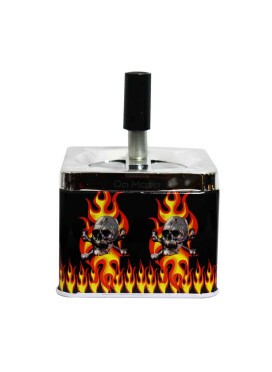 Cinzeiro de Metal c/ Tampa Giratória Skull Fire
