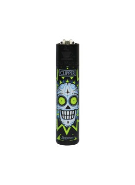 Isqueiro Clipper Colorful Skulls Green