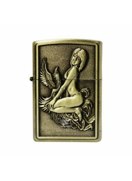 Isqueiro de Metal Dourado Woman and Phoenix