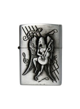 Isqueiro de Metal Prata Skeleton Playing Guitar