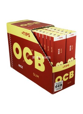 Caixa de Seda OCB Rice King Size Slim + Tips C/32un