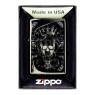 Isqueiro Zippo Skull King Design 46699 de frente na caixinha tabacaria da mata
