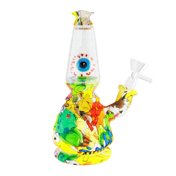 Bong de Silicone e Vidro Eye Pokémon 18cm de frente tabacaria da mata